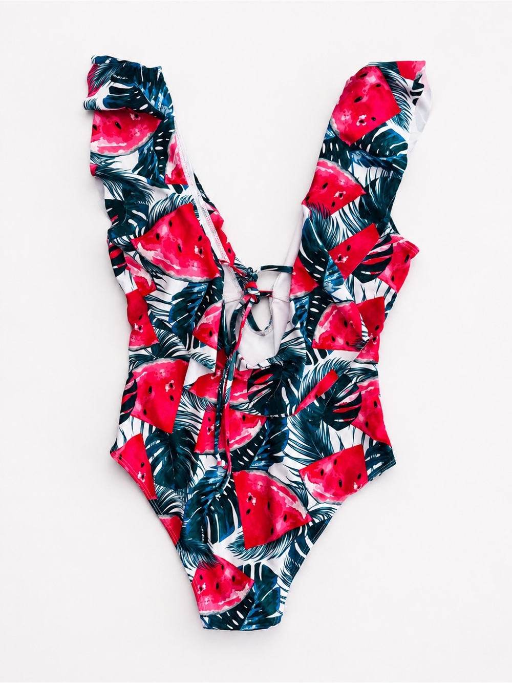 Watermelon Tropical Ruffle One-Piece Swimsuit - Picture 7 of 8
